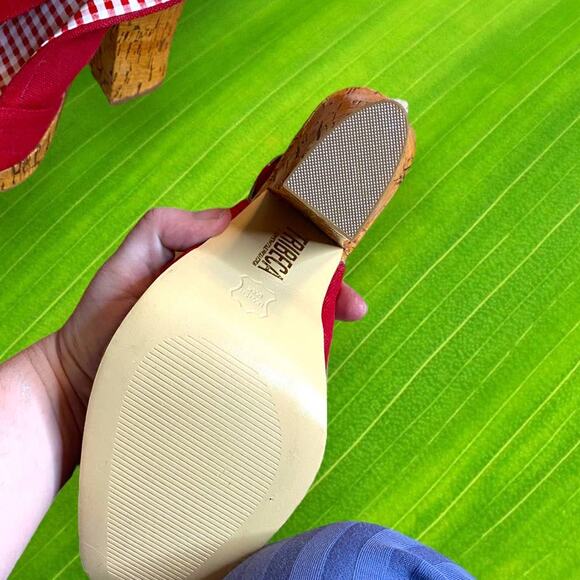 Tribeca by Kenneth Cole Red Cork and Gingham Slingback Heels Size 8.5 - Picture 6 of 9